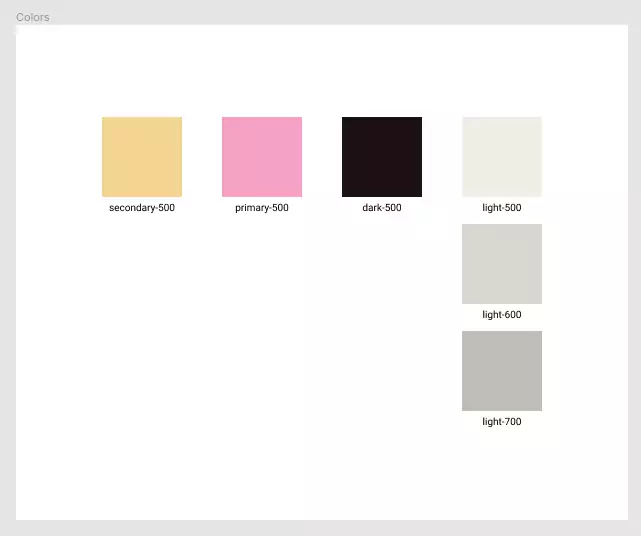 Branding colors layed out neatly within figma, with the names of each color from the theme beneath each block of color